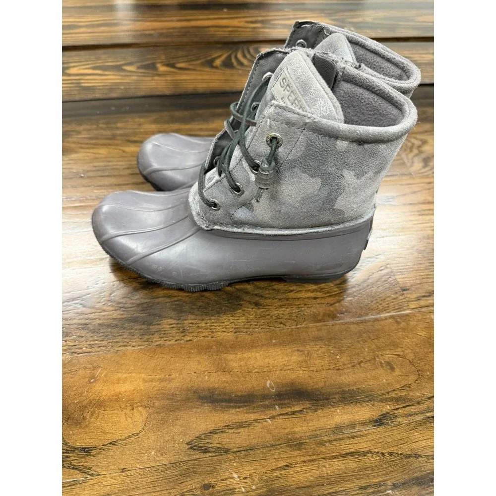 Sperry Duck Boots Gray Silver‎ Camo 5.5 STS87061 Saltwater